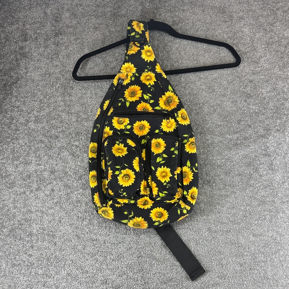 Sunflower Sling Backpack Crossbody Bag Travel Backpack Hippie Boho Yellow Black